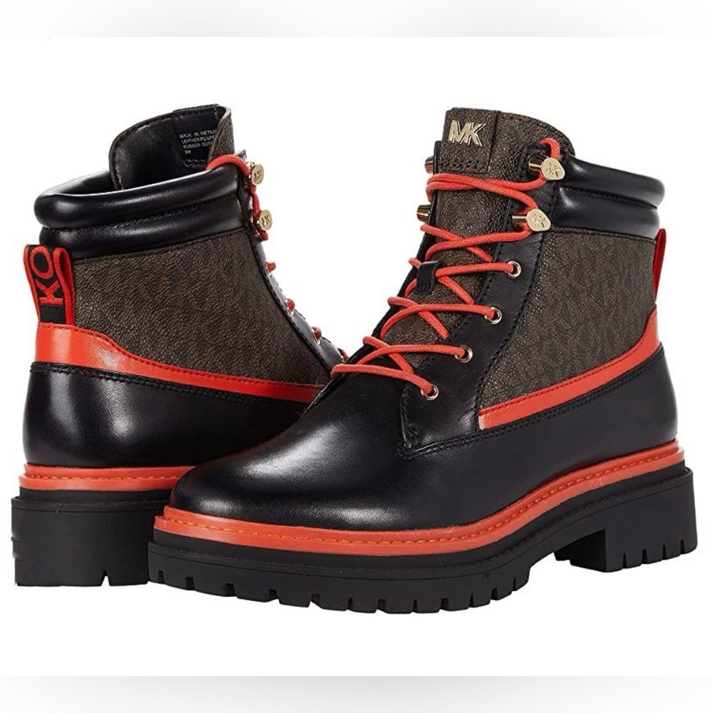 Michael Michael Kors Turner Lug Leather and Logo Sol Boots